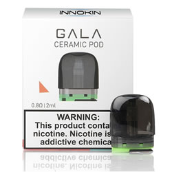 INNOKIN Gala - Ceramic . Replacement heat PODS for the Innokin Gala Pod Kit.

With a simple bottom filled design, topping up is fast and hassle free; simply remove the silicone plug and refill as needed. Buy NUCIG UK.