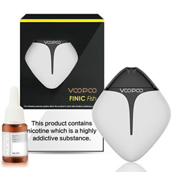 VOOPOO FINIC FISH FULL KIT - WHITE. The stylish FINIC FISH Refillable Pod Mod fits perfectly in the palm of your hand, and a rechargeable 350mAh battery will keep you vaping all day long. Each FINIC Fish Refillable Pod has a 1.7ml nic salt juice capac